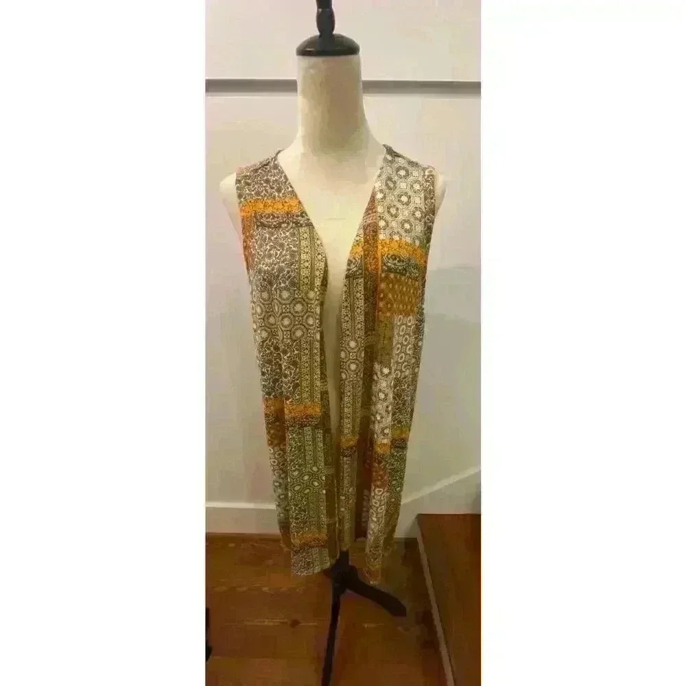 Cato Patchwork Boho Geometric Longline Lightweight Vest, sz 22/24W